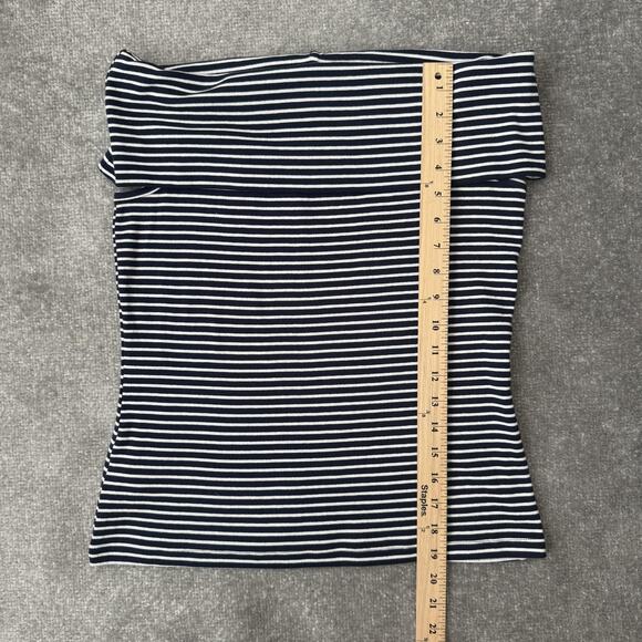 LOFT Off Shoulder Shirt Womens XL Navy Blue White Striped Ribbed Stretch Top - Picture 6 of 8